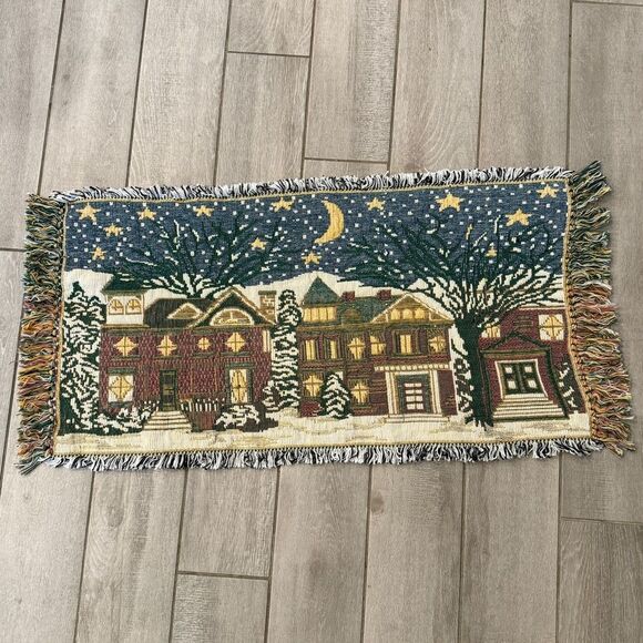 Source Unknown Other - Vintage Tapestry Christmas Village Rug Table Runner 36x18